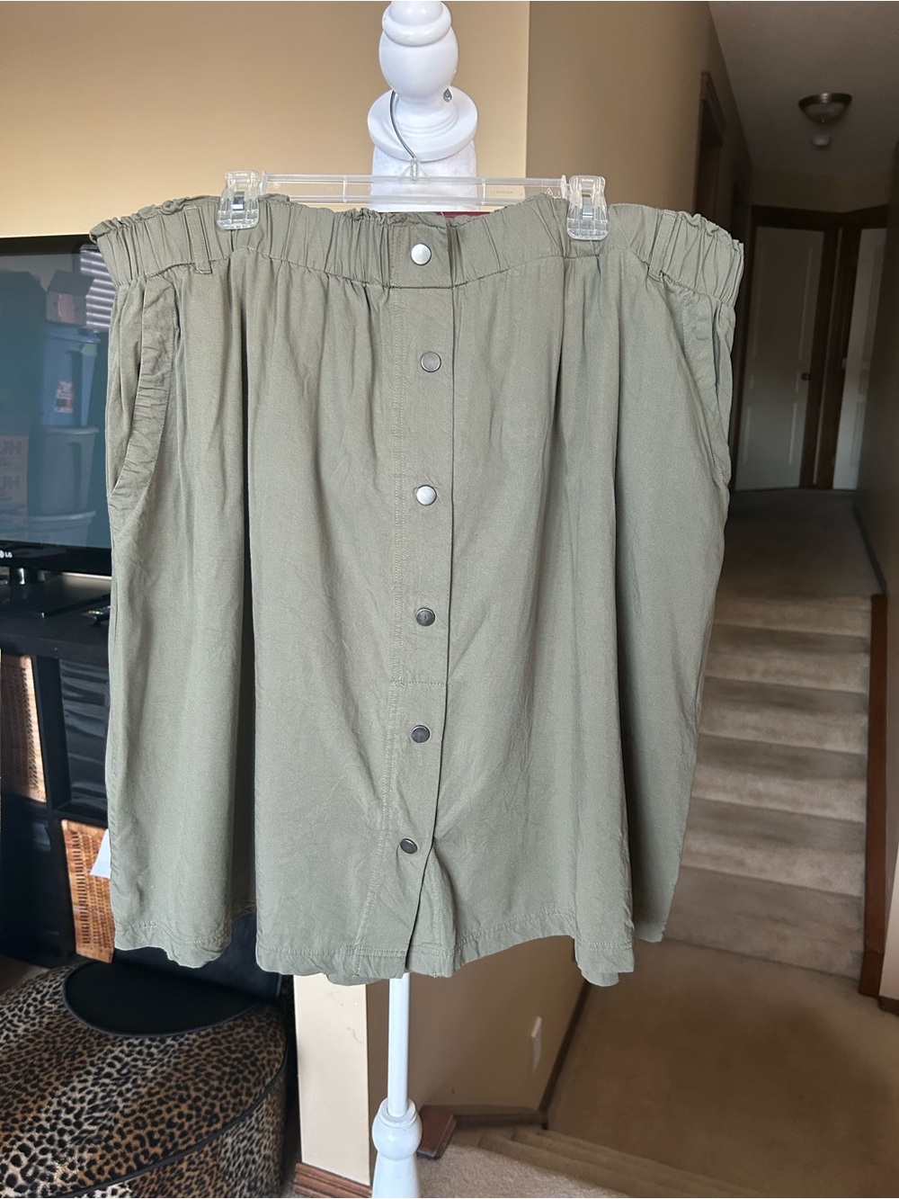 Olive Green Button-Front Casual Women's Skirt- 3X